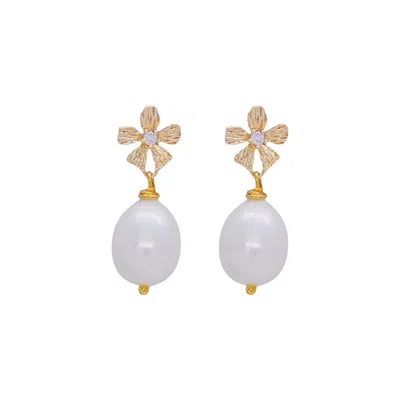 Valerie Chic Women's Gold / White Crystal Tropical Flower Frangipani Pearl Earrings In Multi