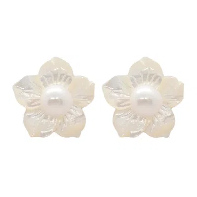 Valerie Chic Women's Gold / White Flora Flower Mother Of Pearl Clip On Earrings In Neutral