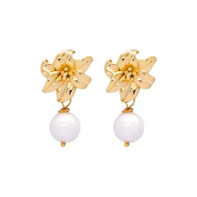 Valerie Chic Women's Gold / White Lily Flower Pearl Earrings In Multi