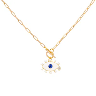 Valerie Chic Women's Gold / White Pearl Evil Eye Necklace 18k Gold In Multi