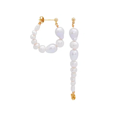 Valerie Chic Women's Gold / White Pearl Shell Shape Earrings Dangle & Hoop