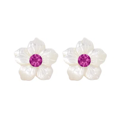 Valerie Chic Women's Gold / White / Pink Flower Blossom Fuchsia Mother Of Pearl Earrings In Multi
