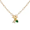 Valerie Chic Women's Green / Gold Initial Letter Emerald Heart Necklace