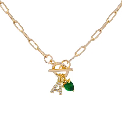 Valerie Chic Women's Green / Gold Initial Letter Emerald Heart Necklace In Multi