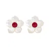 Valerie Chic Women's Red / White / Gold Flower Blossom Ruby Mother Of Pearl Earrings In Multi