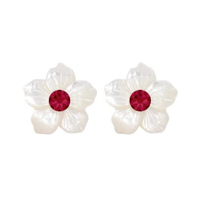 Valerie Chic Women's Red / White / Gold Flower Blossom Ruby Mother Of Pearl Earrings In Multi