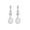 Valerie Chic Women's White / Gold Baroque Pearl Endless Love Crystal Heart Earrings