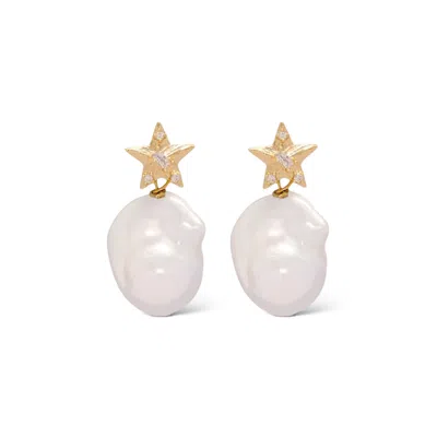 Valerie Chic Women's White / Gold Baroque Pearl Star Earrings 18k Gold In Multi