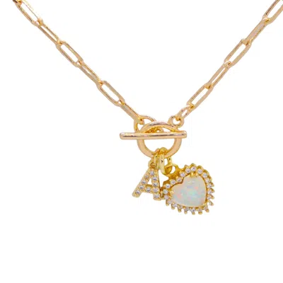 Valerie Chic Women's White / Gold Initial Letter Opal Crystal Heart Necklace In Multi