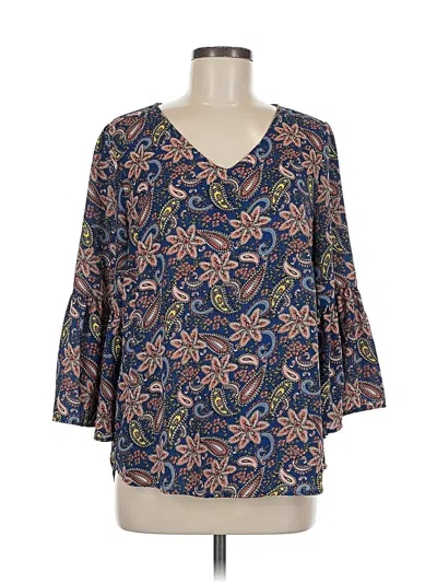 Pre-owned Valerie Stevens 3/4 Sleeve Blouse In Blue