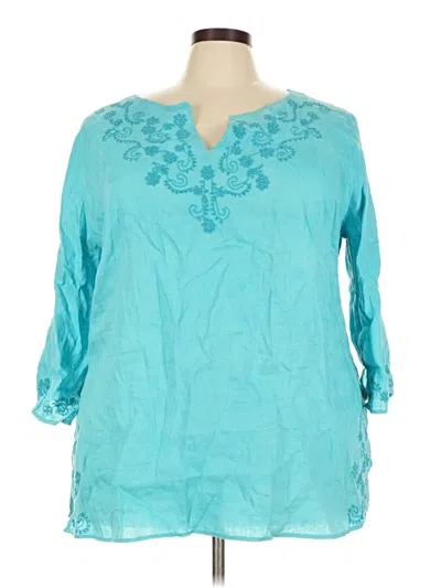 Pre-owned Valerie Stevens 3/4 Sleeve Blouse In Teal
