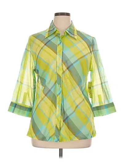 Valerie Stevens 3/4 Sleeve Button Down Shirt In Green