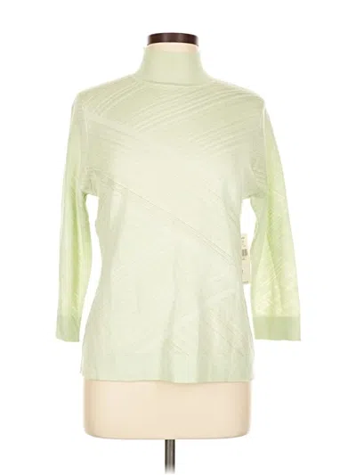 Pre-owned Valerie Stevens 3/4 Sleeve Silk Top Green Turtleneck Tops