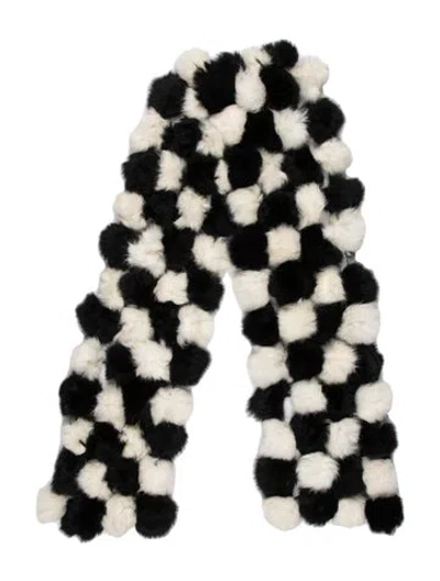Pre-owned Valerie Stevens Fur Plaid Print Scarf In Black/white