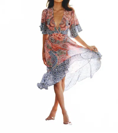 Valerie Vain Como Summer Dress In Blue, Aqua Light And Dark Pink
