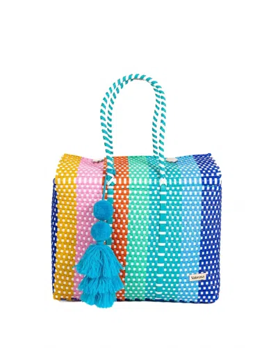Valerosa Women's Camellia Overnight Duffle Bag In Stripes Of Yellow, Pink, Mint, Turquoise, And Blue In Multi