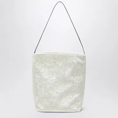 Valesque Bucket Tote Bag In White Velvet In Pattern