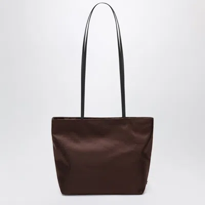 Valesque Spaghetti Tote Bag In Brown Satin Nylon
