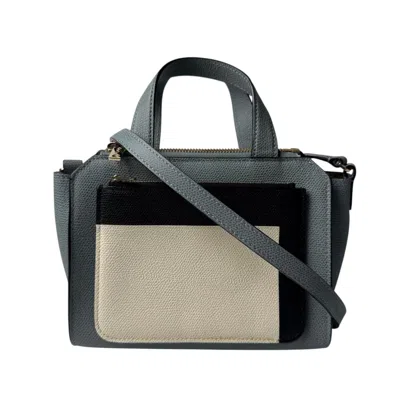 Pre-owned Valextra Beige Black Gray Leather Shoulder Bag Tote Bag () In Beige, Black, Gray