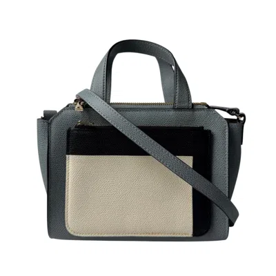 Pre-owned Valextra Beige Black Gray Leather Shoulder Bag Tote Bag () In Beige, Black, Gray