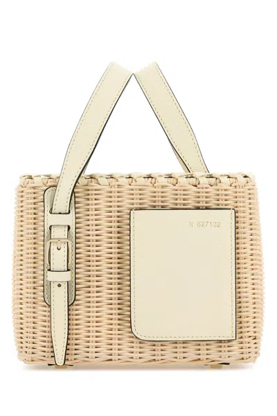Valextra Beige Wicker Bucket Bag In Brown