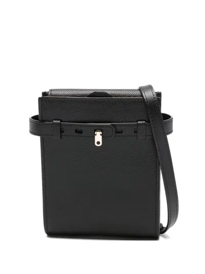 Valextra Belted Leather Shoulder Bag In Black