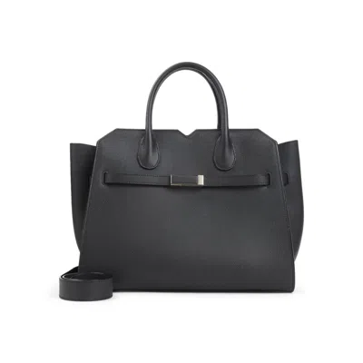 Valextra Structured Calf Leather Shoulder Bag In Black
