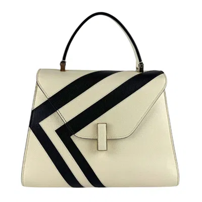 Pre-owned Valextra Black Ivory Leather Handbag Shoulder Bag () In Black, Ivory