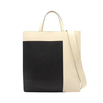 Pre-owned Valextra Black Ivory Leather Handbag Tote Bag () In Black, Ivory
