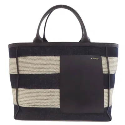 Pre-owned Valextra Black Navy White Canvas Tote Bag () In Black, Navy, White