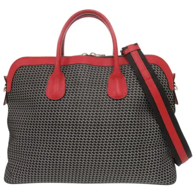 Pre-owned Valextra Black Red Color Canvas Leather Boston Bag () In Black, Red Color
