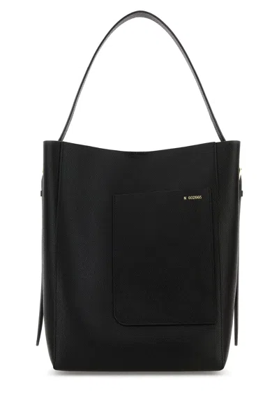 Valextra Black Leather Soft Bucket Bag