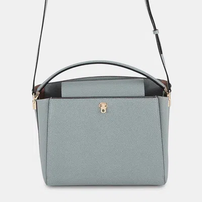 Pre-owned Valextra Brera 2way Handbag Blue Gray Leather Size Medium