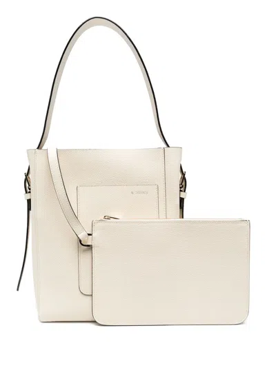 Valextra Medium Leather Bucket Tote Bag In Pergamena