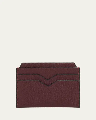Valextra Calf Leather Card Holder In Burgundy