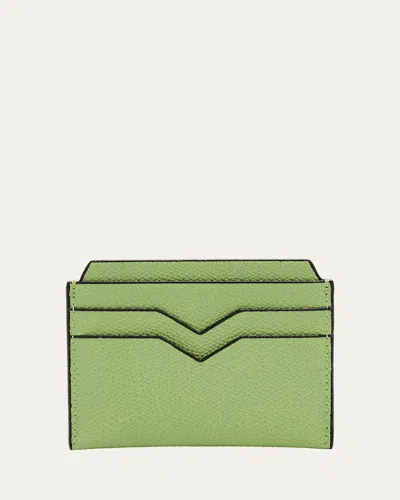 Valextra Calf Leather Card Holder In Green