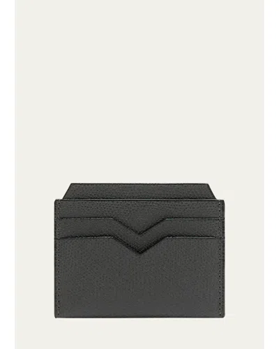 Valextra Calf Leather Card Holder In Smokey Grey