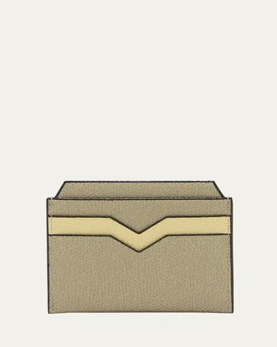 Valextra Calf Leather Card Holder In Tundra/vaniglia