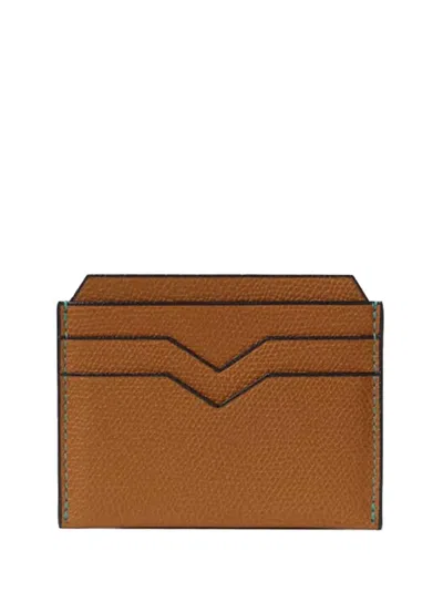 Valextra Calfskin With V-cut Card Slots Card Case In Brown