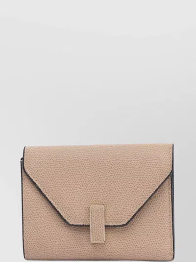 Valextra Flap Envelope Textured Finish Wallets Card Holders In Beige