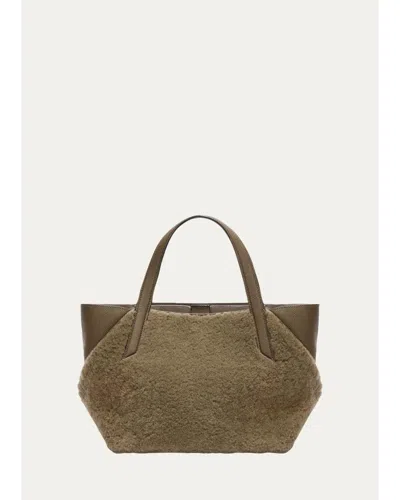 Valextra Gio Small Leather & Shearling Tote Bag In Brown