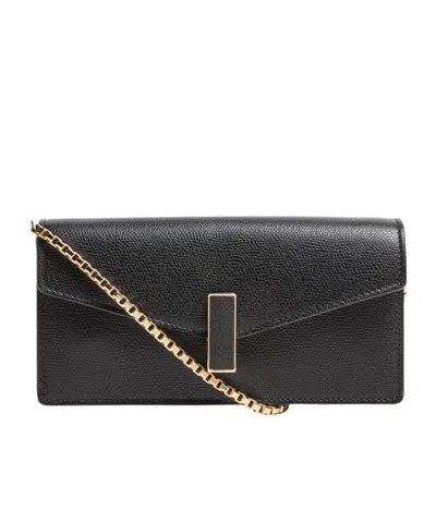 Valextra Goldtone Flap Bag In Black