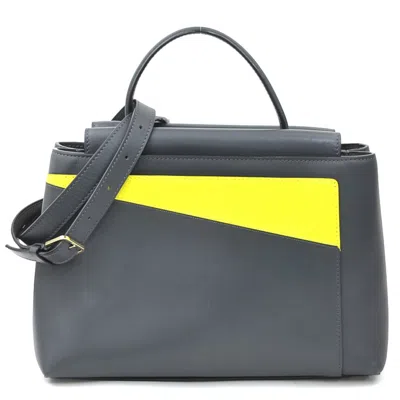Pre-owned Valextra Gray Yellow Leather Handbag Shoulder Bag () In Gray, Yellow