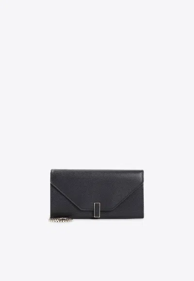 Valextra Grained Calf Leather Chain Wallet In Black
