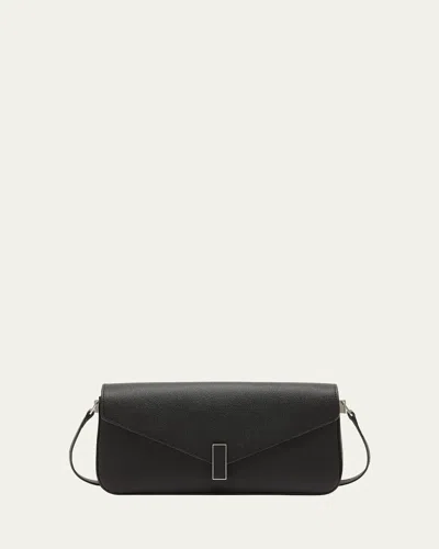 Valextra Iside Flap Leather Shoulder Bag In Nero Nn