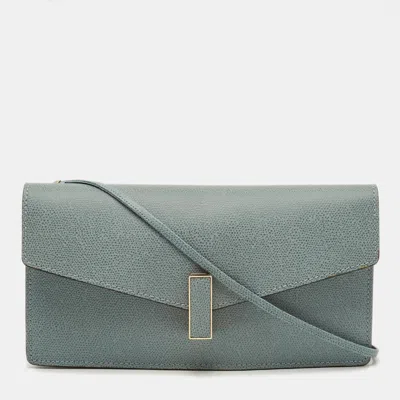 Pre-owned Valextra Iside Light Textured Blue Leather Strap Clutch