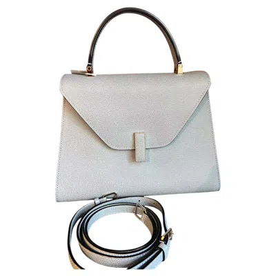 Pre-owned Valextra Iside Medium Grained Calfskin Top Handle Bag Gold Hardware In Gray