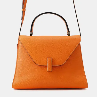 Pre-owned Valextra Iside Medium Orange Grained Leather Shoulder Bag