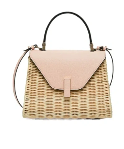 Valextra Iside Wicker Top Handle Mini Bag In Beige/bonnie Powder