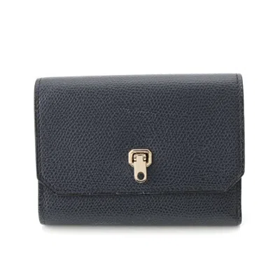 Valextra Leather Brera Trifold Wallet Navy